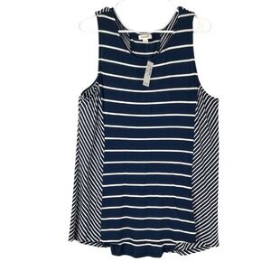 Westport Navy Blue White Striped Lace Up Back Tank Top Womens Large NWT